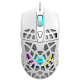 High-end Gaming Mouse with 7 programmable buttons, Pixart 3360 optical sensor, 6 levels of DPI and up to 12000, 10 million times key life, 1.65m Ultraweave cable, Low friction with PTFE feet and colorful RGB lights, white, size:126x67.5x39.5mm, 110g